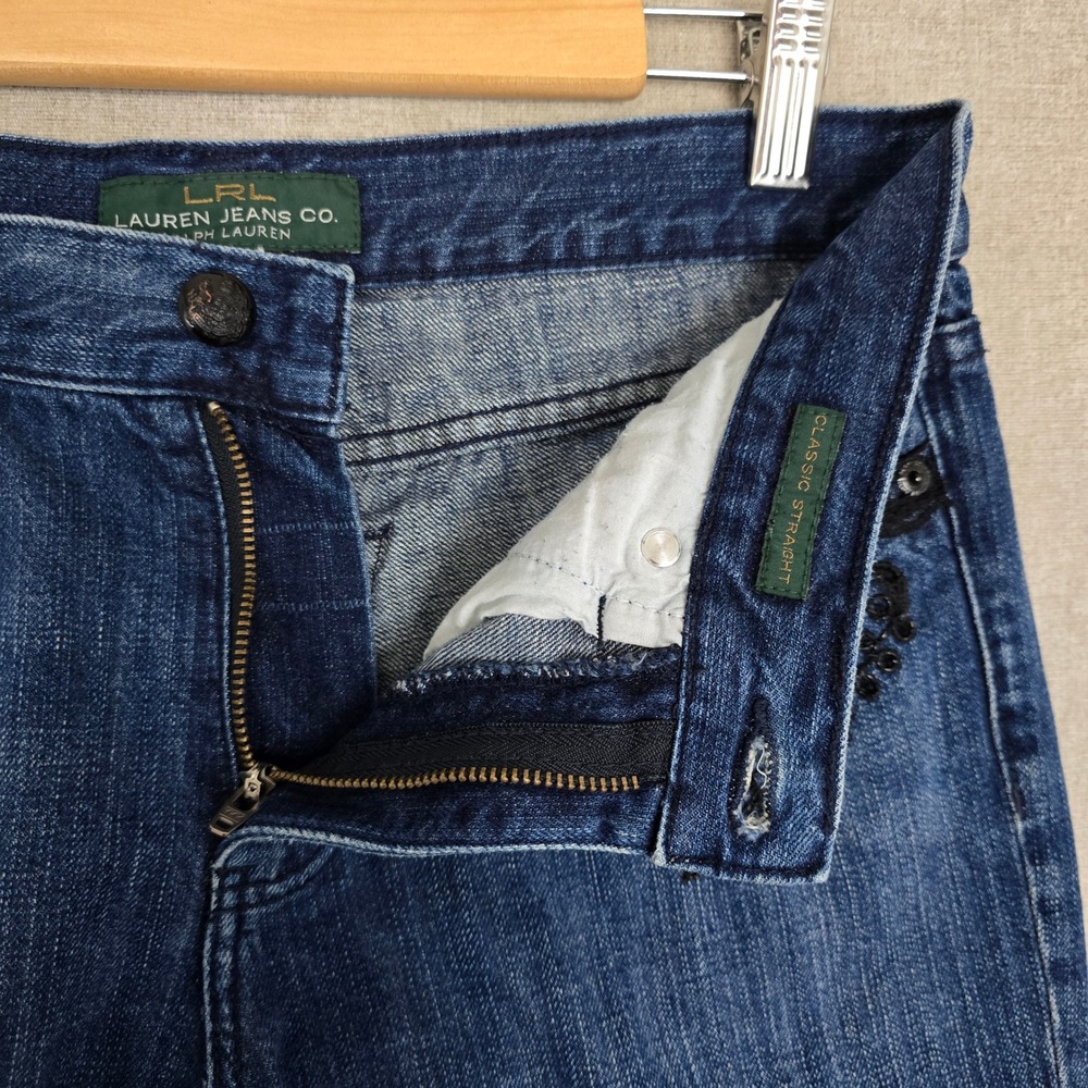 Lauren Ralph Lauren Women's Beaded Velvet Patch Jeans Straight 4 - Picture 7 of 15